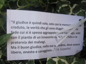 Posa Prima Pietra 15 sett 2012 - 9a le piantine con i mesaggi di  legalità