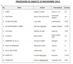 PROIEZIONI SABATO 10 NOVEMBRE 2012