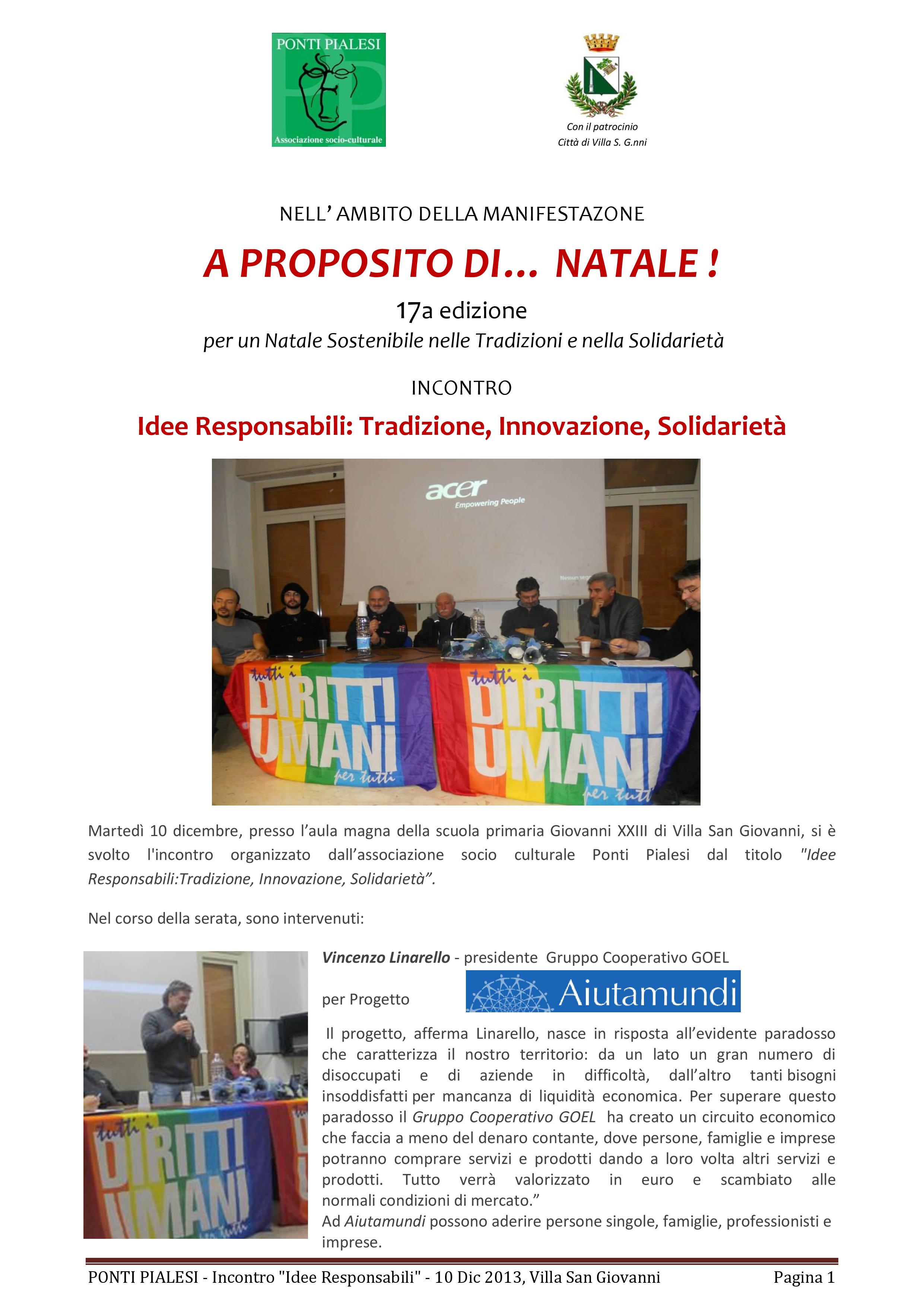 PONTI PIALESI- Incontro "IDEE RESPONSABILI: Tradizione, Innovazione, Solidarietà" - Villa San Giovanni 10 Dicembre 2013