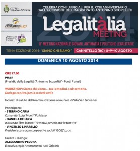 Legalitalia 2014 - Programma Domenica 10 presso il presidio della Legalità A. Scopelliti