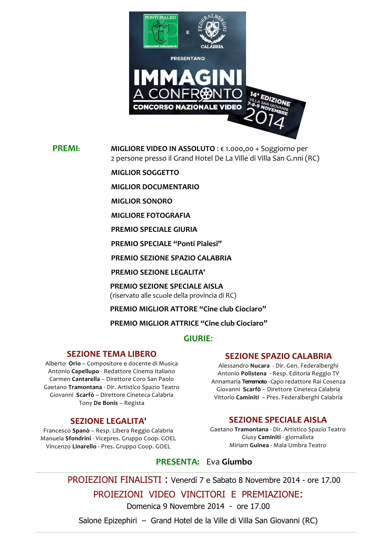IMMAGINI A CONFRONTO 14a Ediz - PREMIAZIONI DOMENICA  9 NOVEMBRE