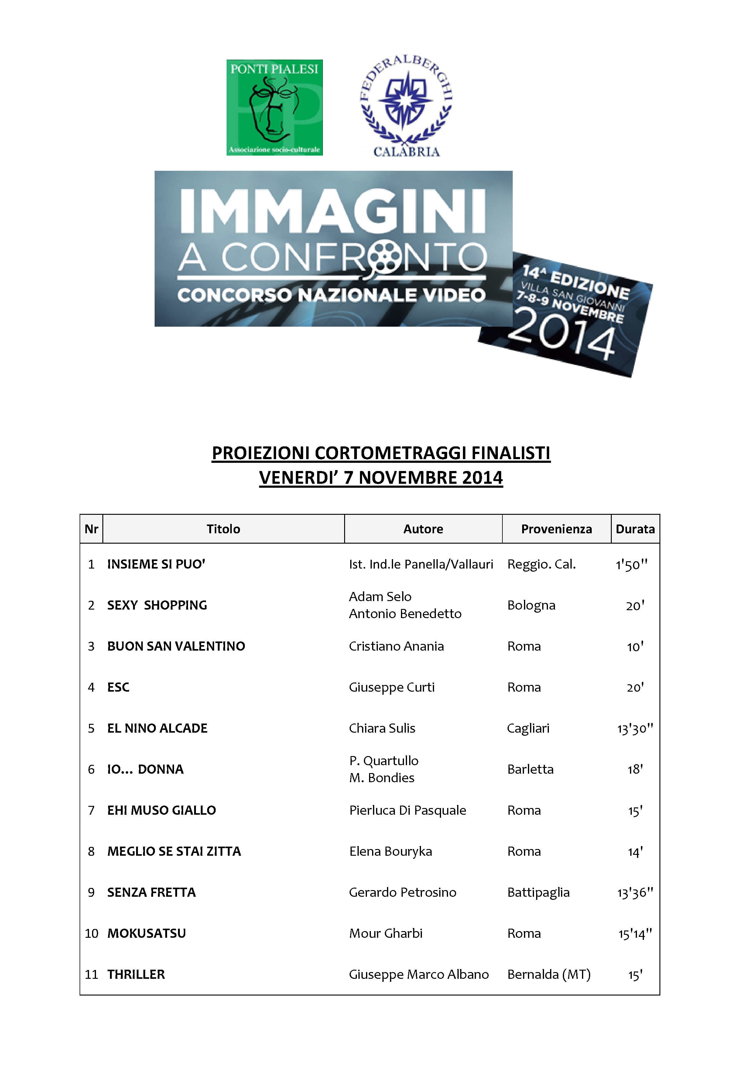IMMAGINI A CONFRONTO - CORTOMETRAGGI FINALISTI