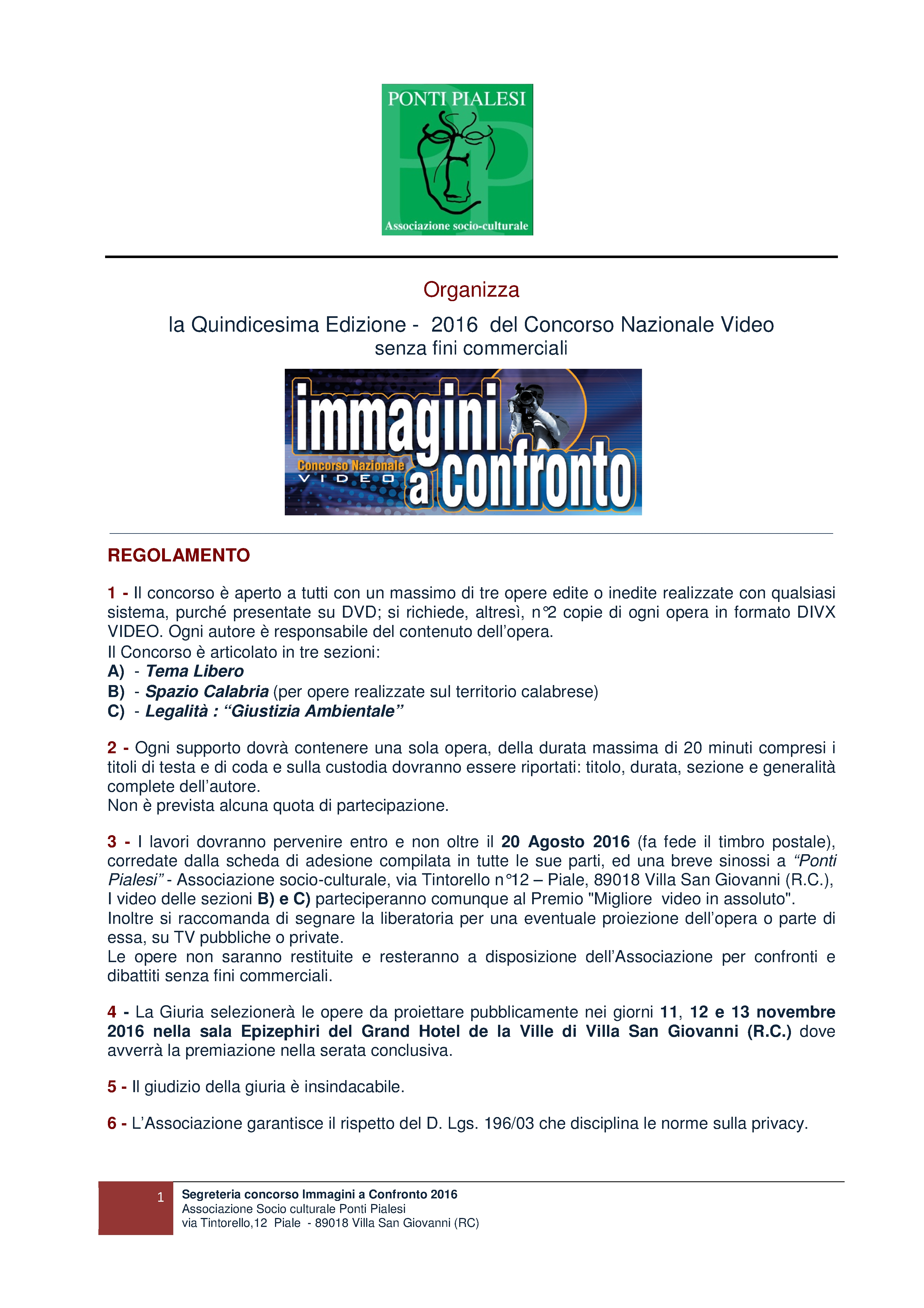 PONTI PIALESI - IMMAGINI A CONFRONTO 15a Edizione Bando IAC 2016 PAG 1