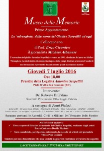 Ponti Pialesi - Museo delle Memorie: Primo Appuntamento "La 'ndrangheta, dalla morte del Giudice Scopelliti ad oggi"