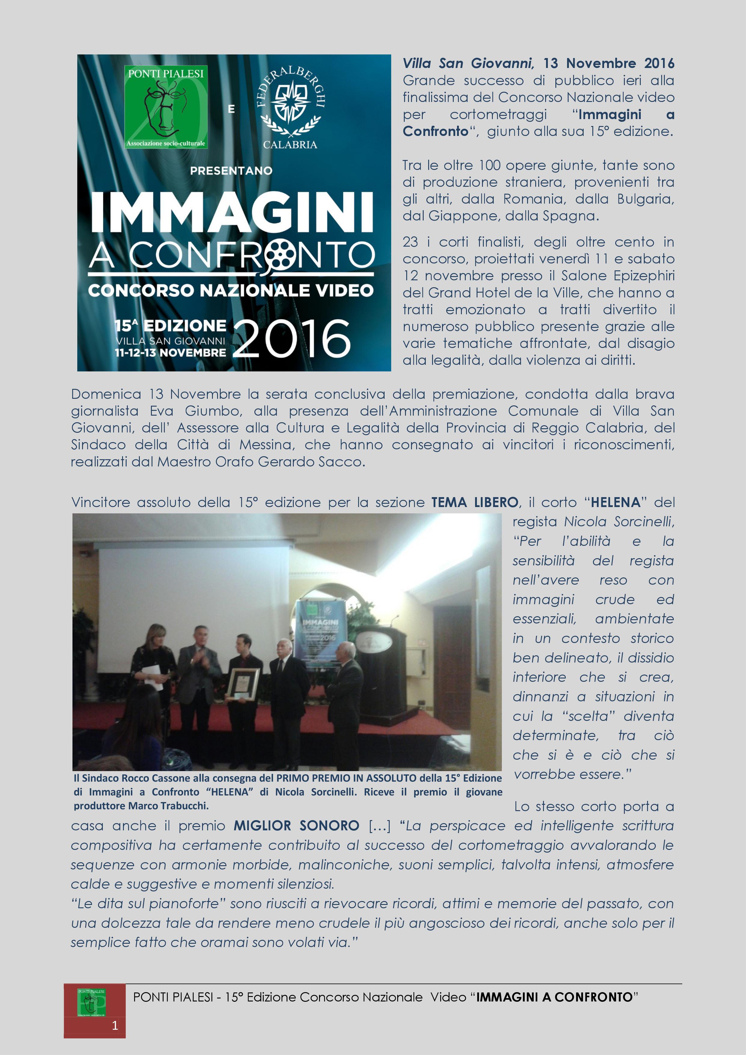 PONTI PIALESI - PREMIAZIONE  IMMAGINI A CONFRONTO 2016 