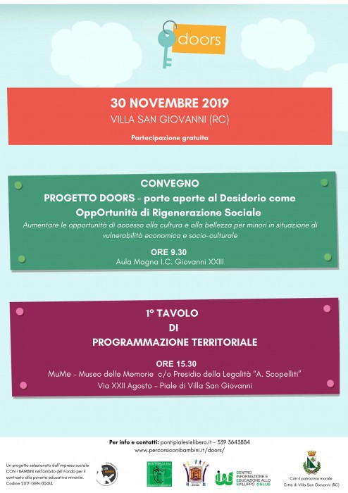 CONVEGNO PROGETTO DOORS Porte Aperte al Desiderio come OppOrtunità di Rigenerazione Sociale. Aumentare le opportunità di accesso alla cultura e alla bellezza per minori in situazione di vulnerabilità economica e socio-culturale