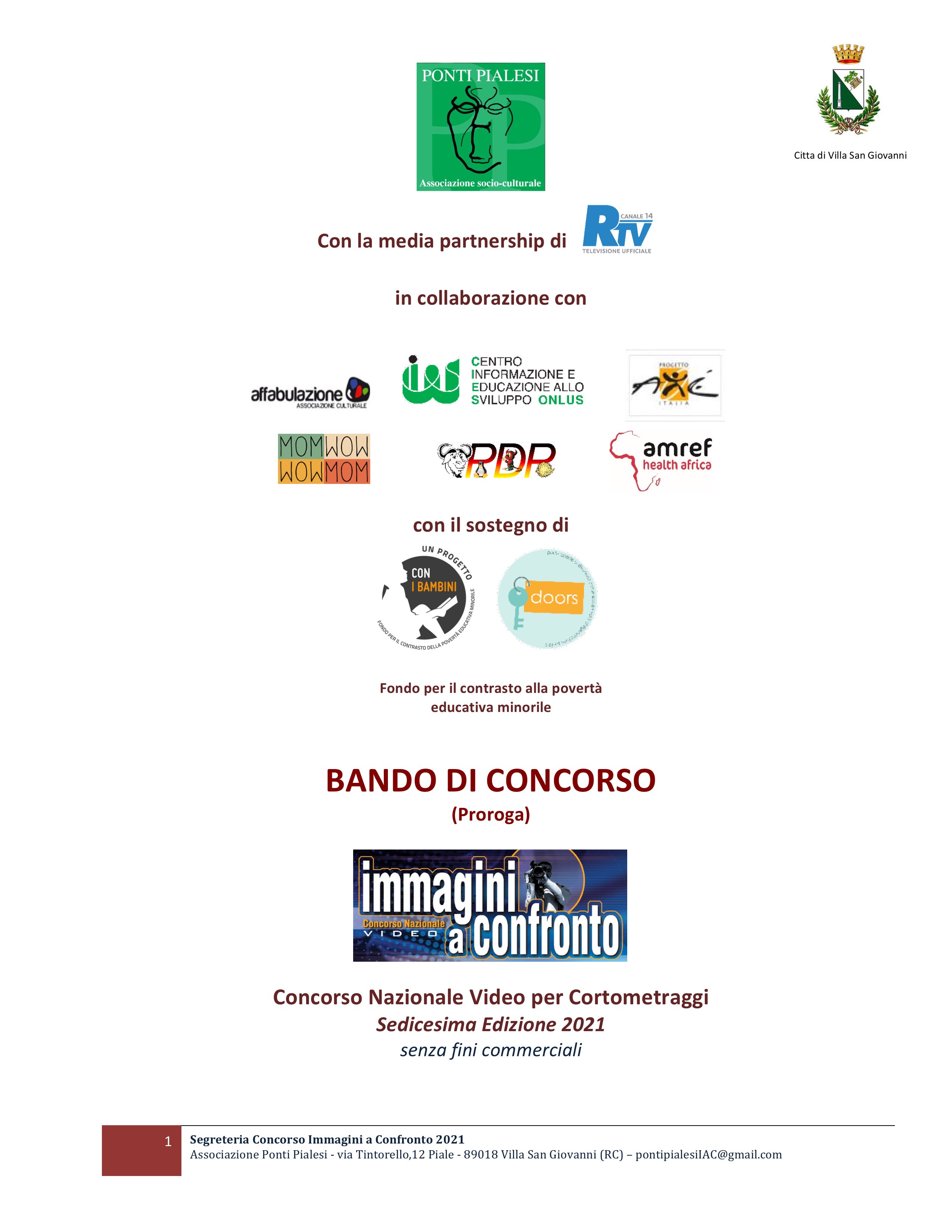 Ponti Pialesi - Bando di Concorso Cortometraggi (Proroga) Immagini a Confronto 2021